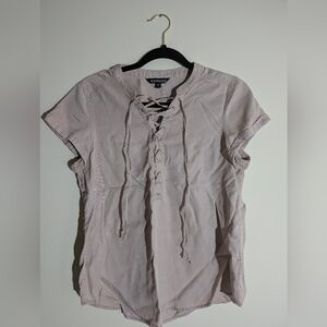 Express Women's Short Sleeve Lace-Up Taupe Top